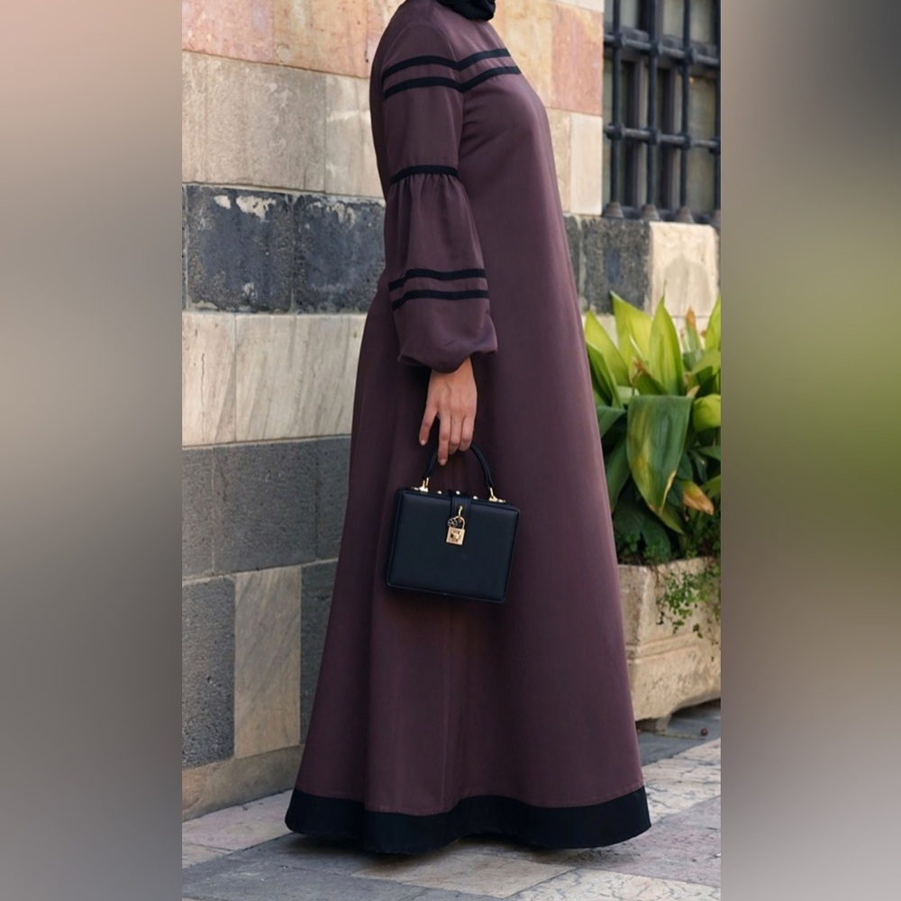 Elegant Long Sleeve Modest Dress in Deep Plum